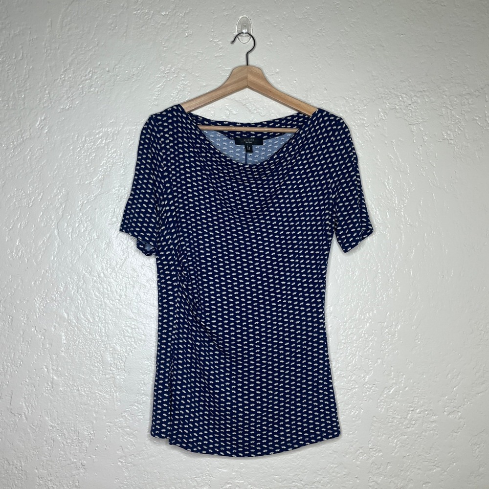 Weekend Max Mara‎ Navy Blue Geometric Floral Eye Print Jersey Top Size M